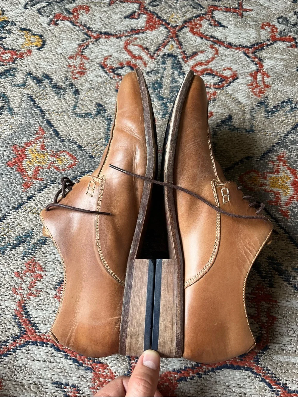 Cole Haan Tan Leather Derby Shoes with Dark Brown Laces Size 10